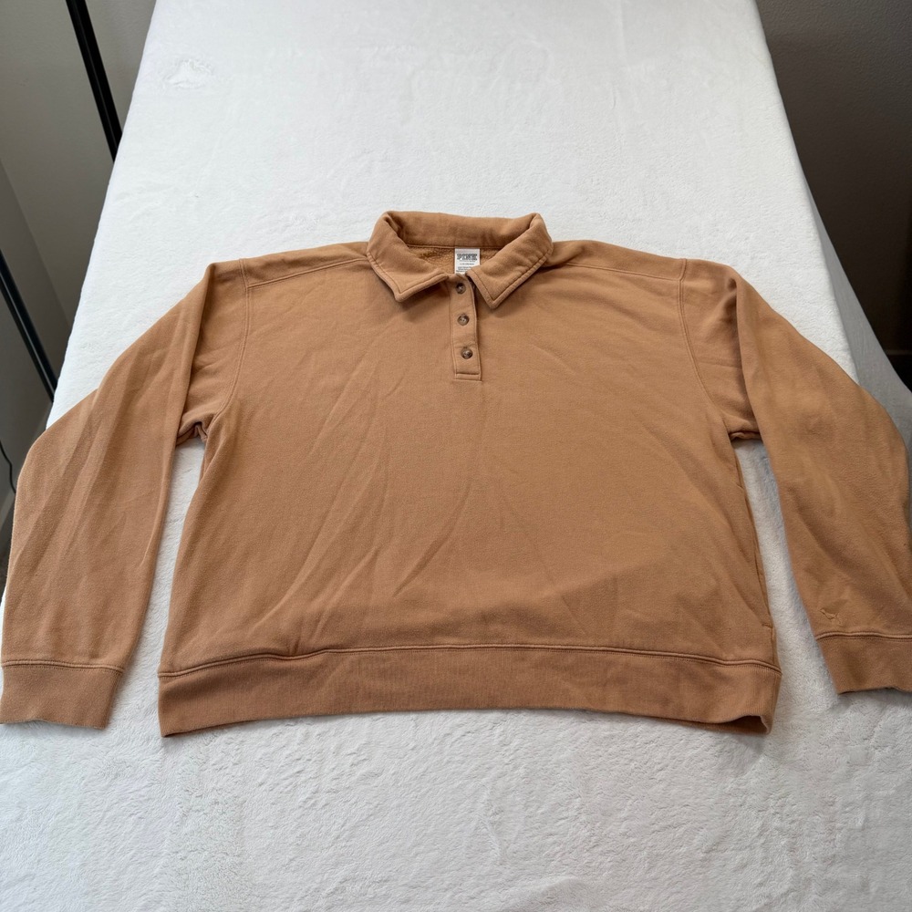Victoria's Secret PINK Polo Sweatshirt Womens Large Tan Good Fleece Long Sleeve